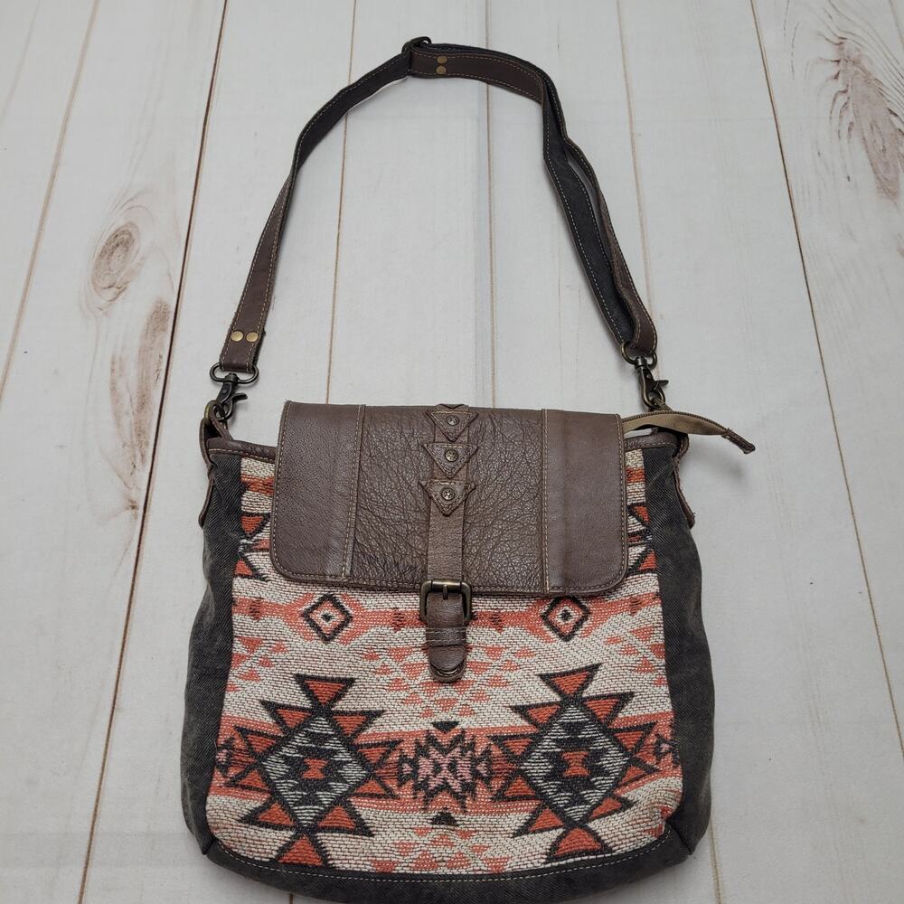 Myra crossbody aztec canvas leather flap bag messenger purse western boho